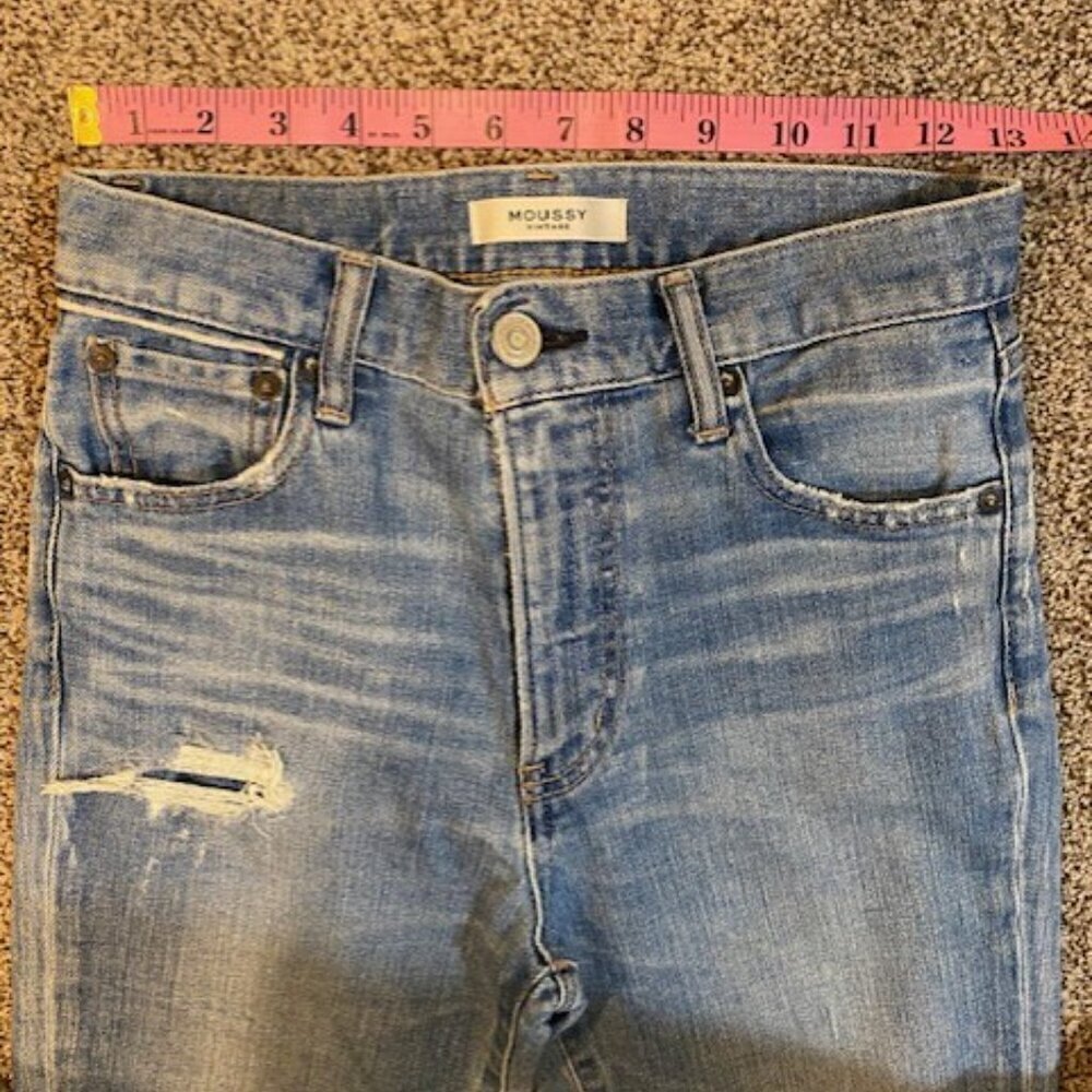 MOUSSY Vintage Mid Rise Tapered Leg Distressed Denim Blue Jeans 26 - Picture 15 of 16
